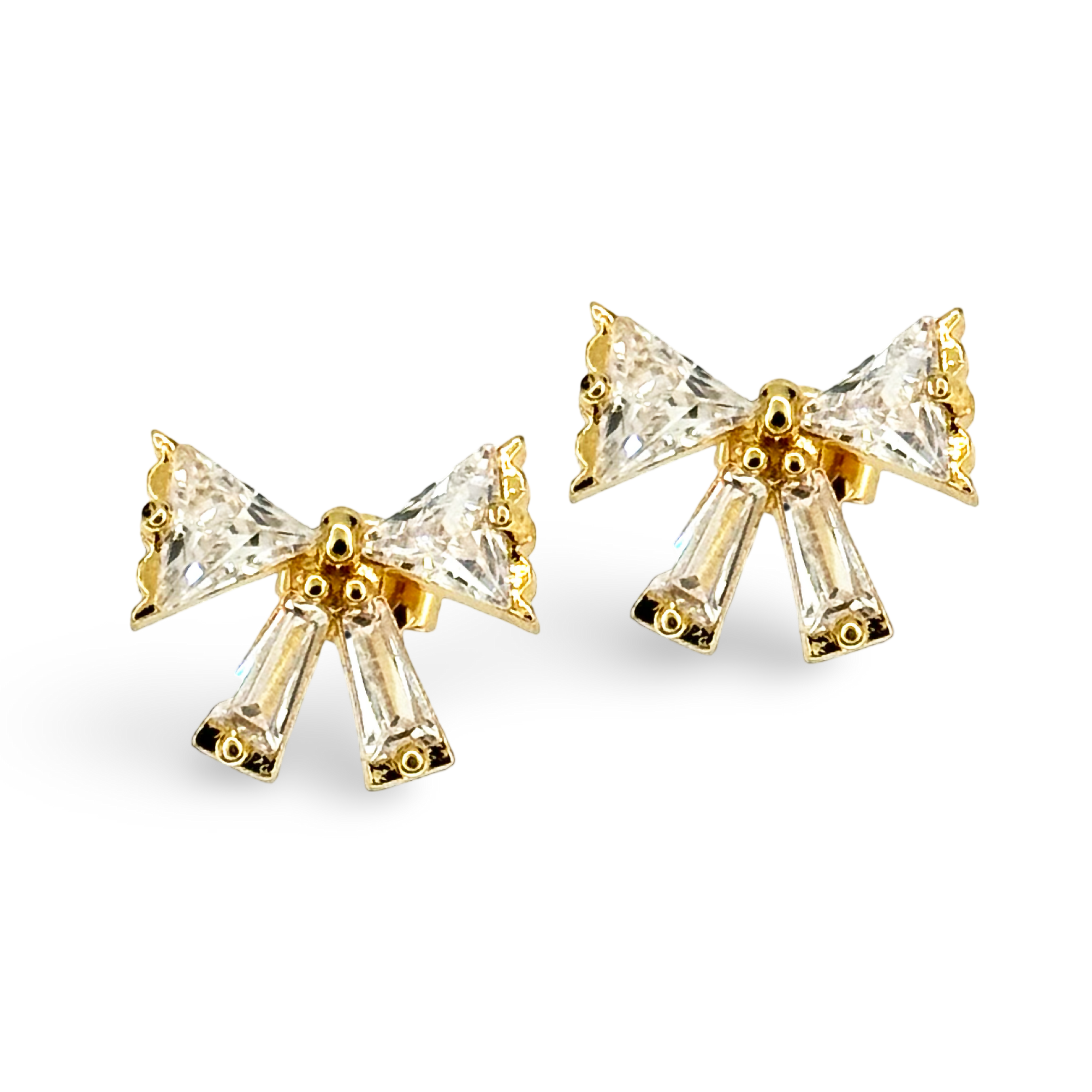 Scalloped Edge CZ Baguette Bow Stud Earrings