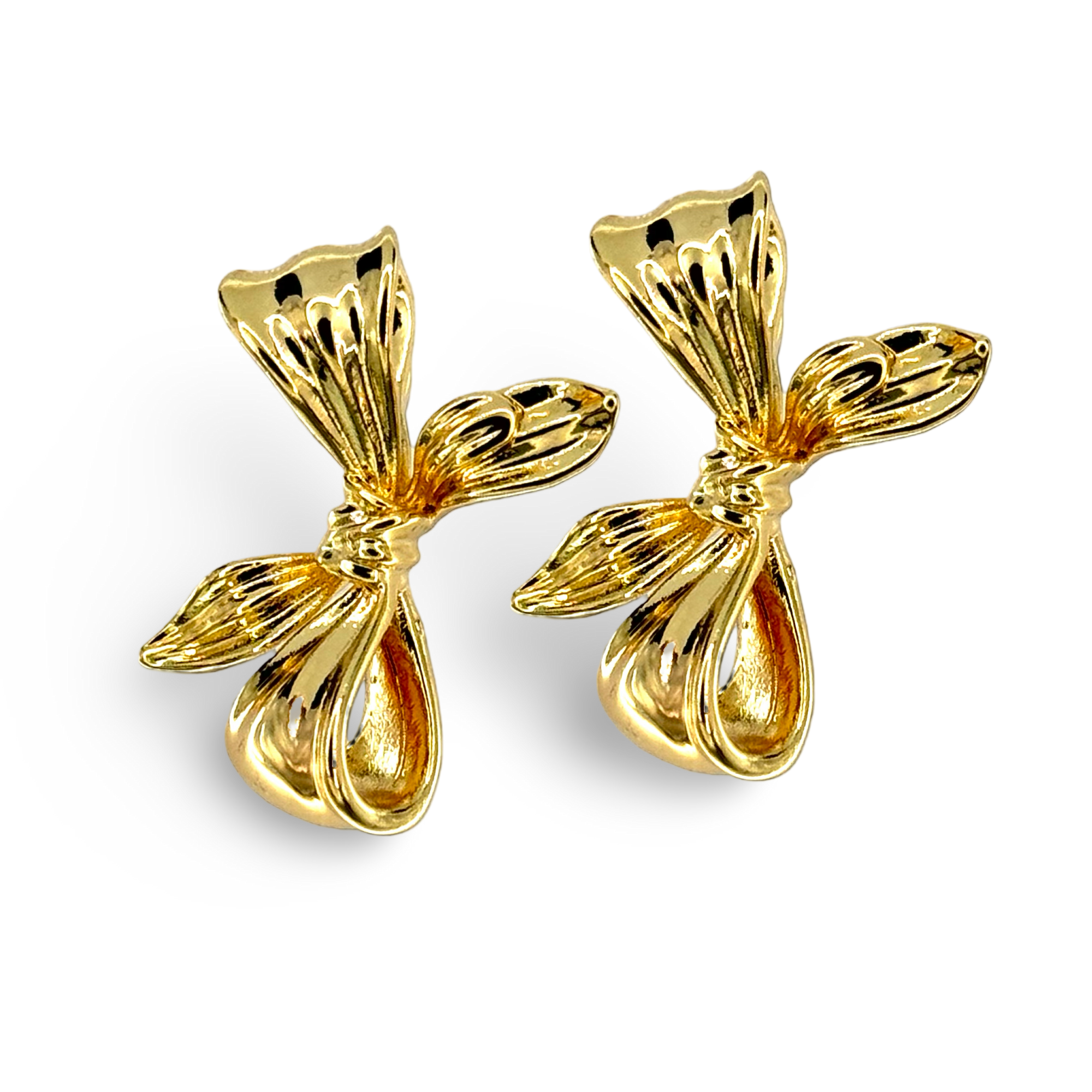 Large Glossy Textured Bow Stud Earrings