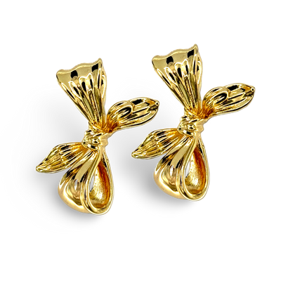 Large Glossy Textured Bow Stud Earrings