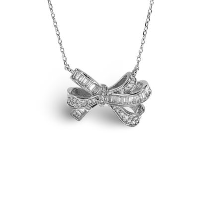 CZ Pave Baguette Cluster Festoon Bow Necklace