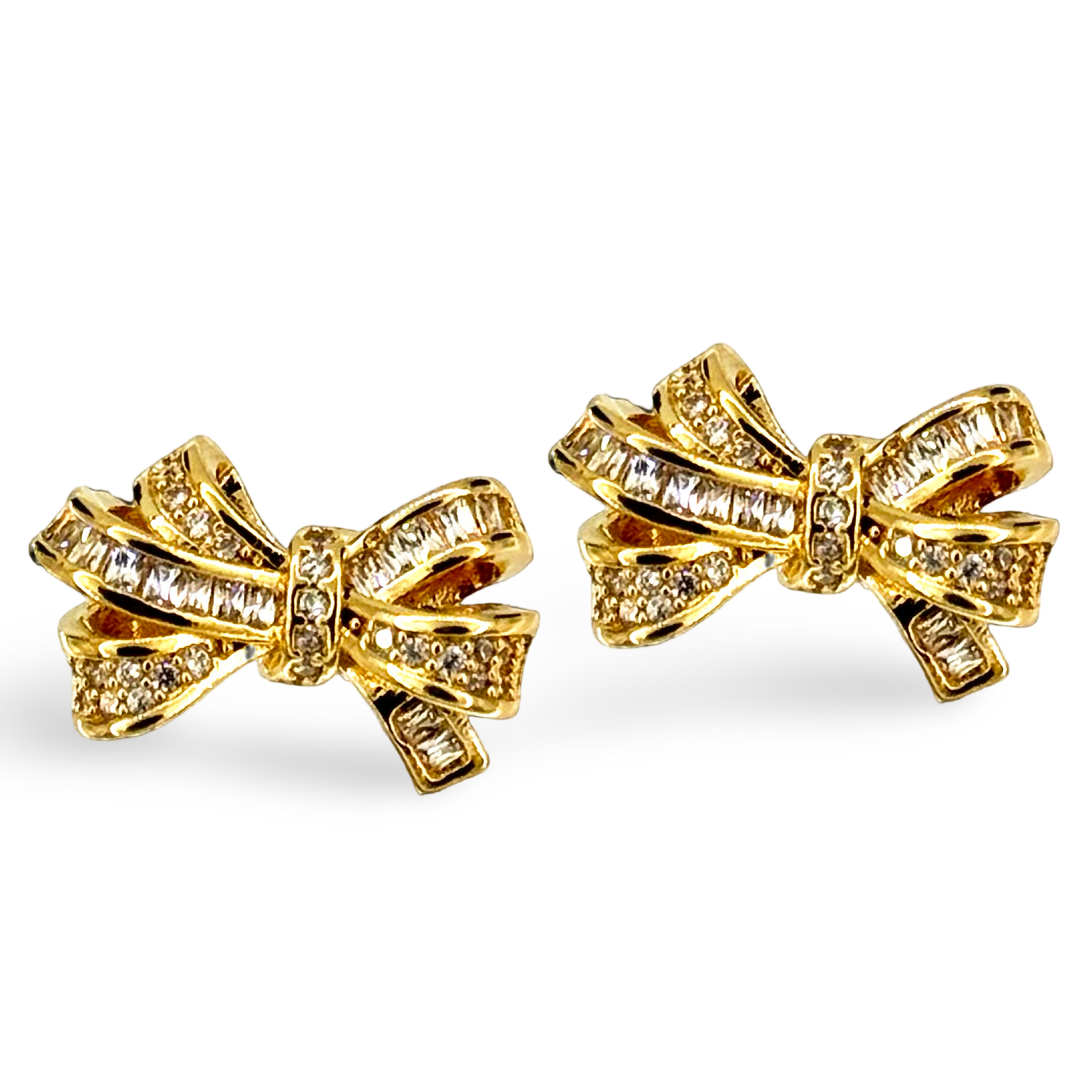 CZ Pave Baguette Cluster Bow Stud Earrings