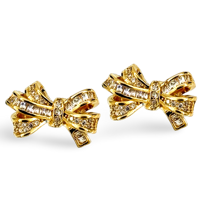 CZ Pave Baguette Cluster Bow Stud Earrings