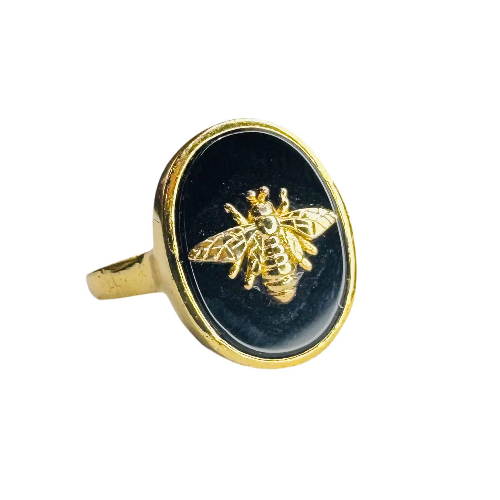 Bee Black Oval Ring