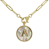 Mother of Pearl Pave Monogram Paperclip Necklace