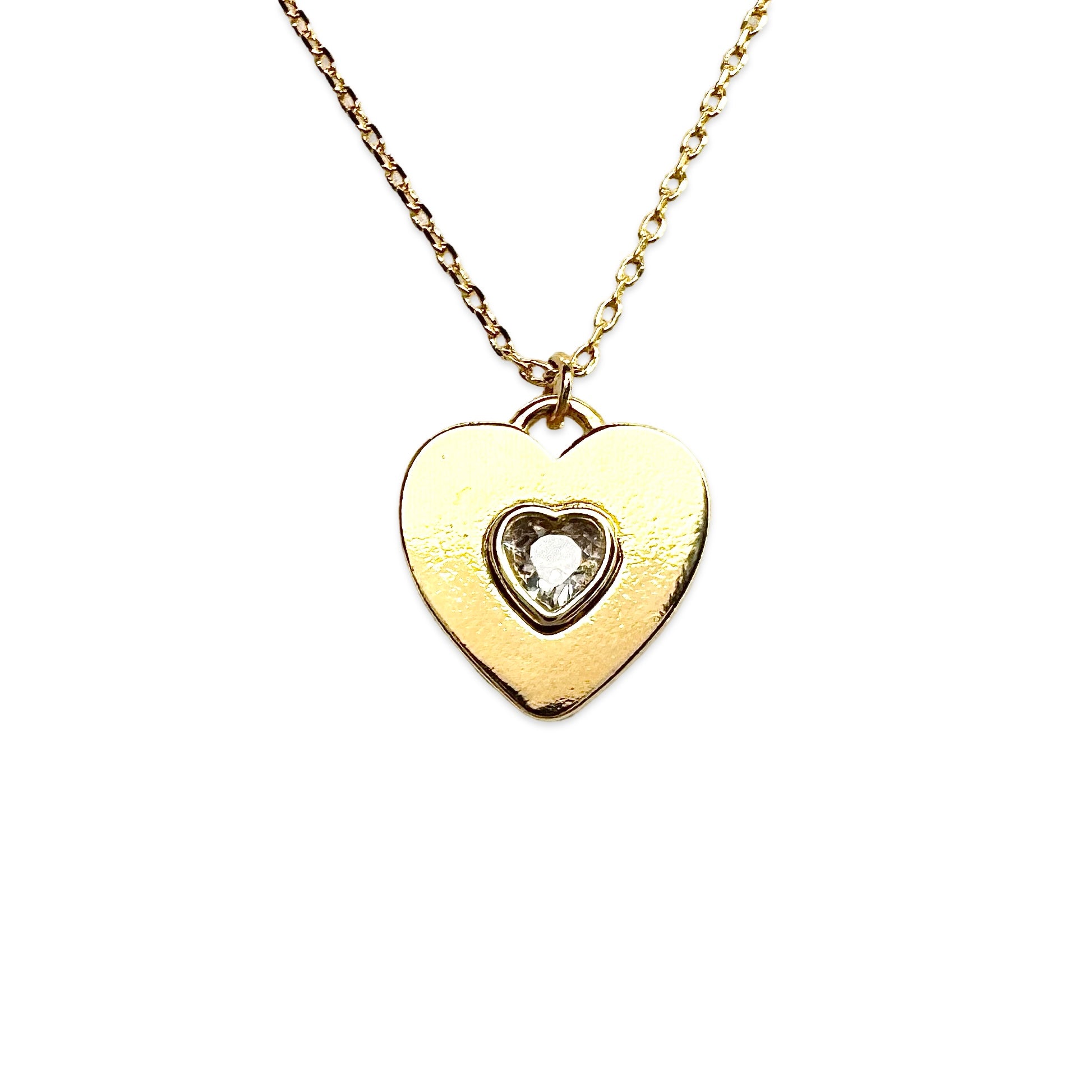 Small Gloss CZ Bezel Heart Center Necklace