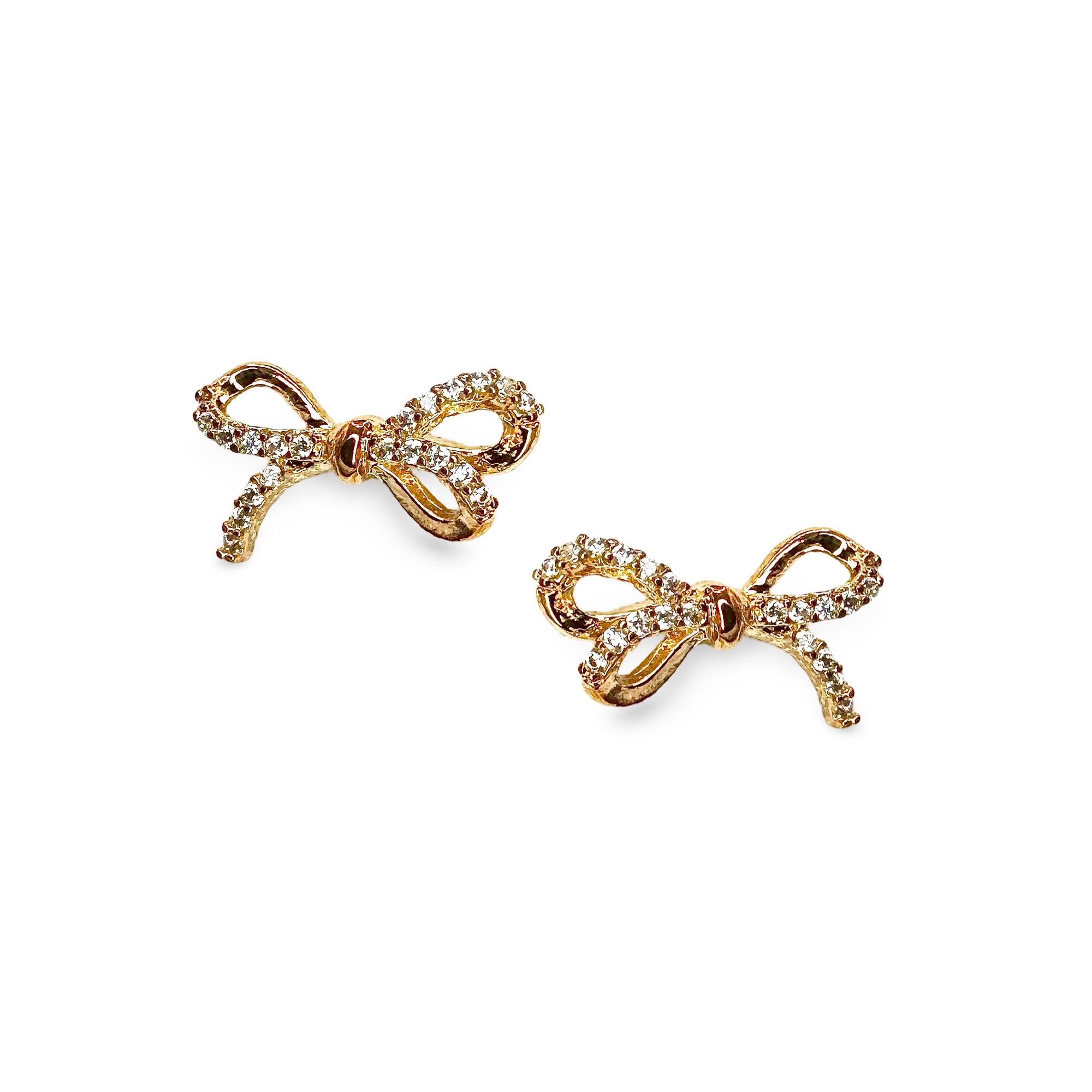 Triple Loop Gloss & CZ Pave Bow Stud Earrings