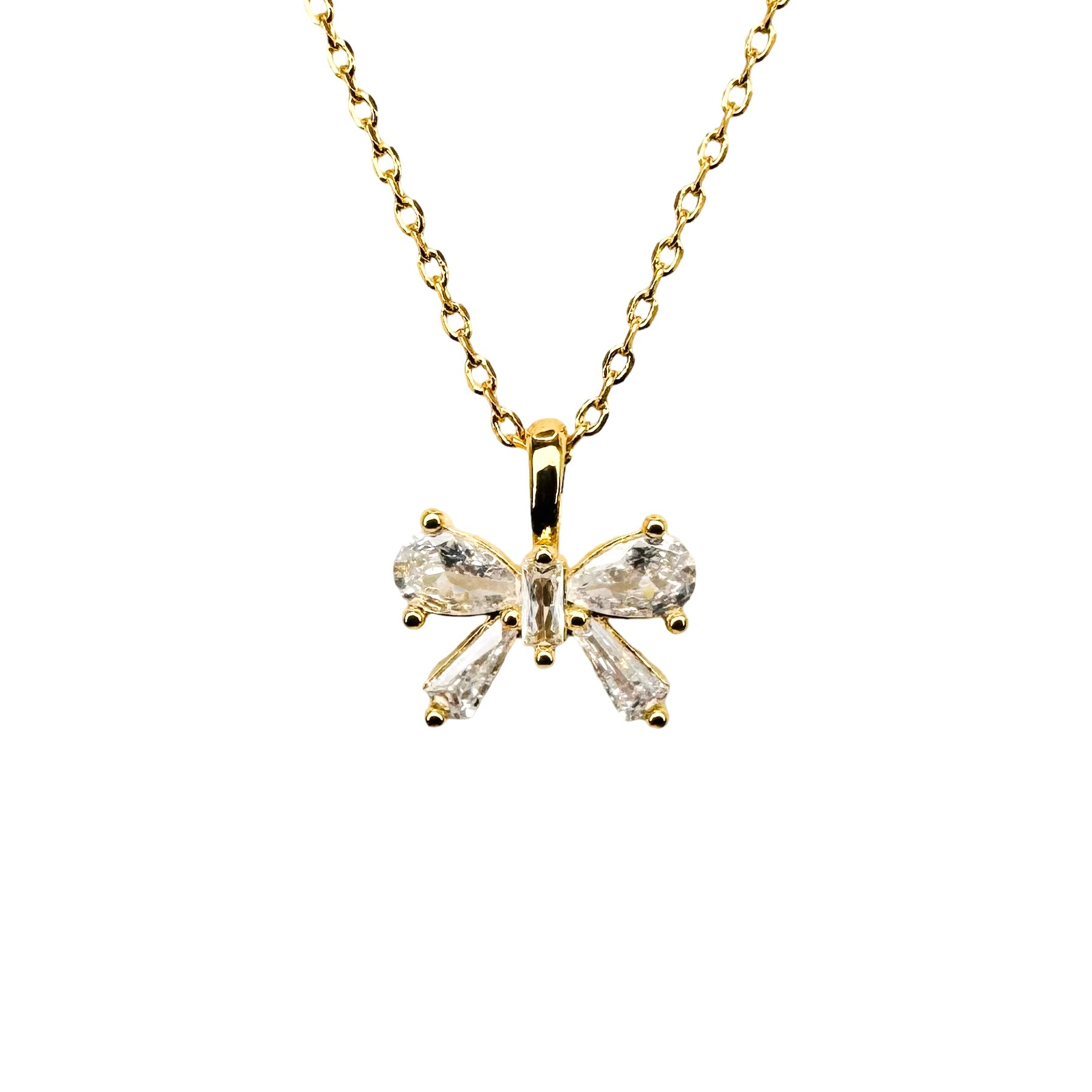 Small Baguette CZ Bow Necklace