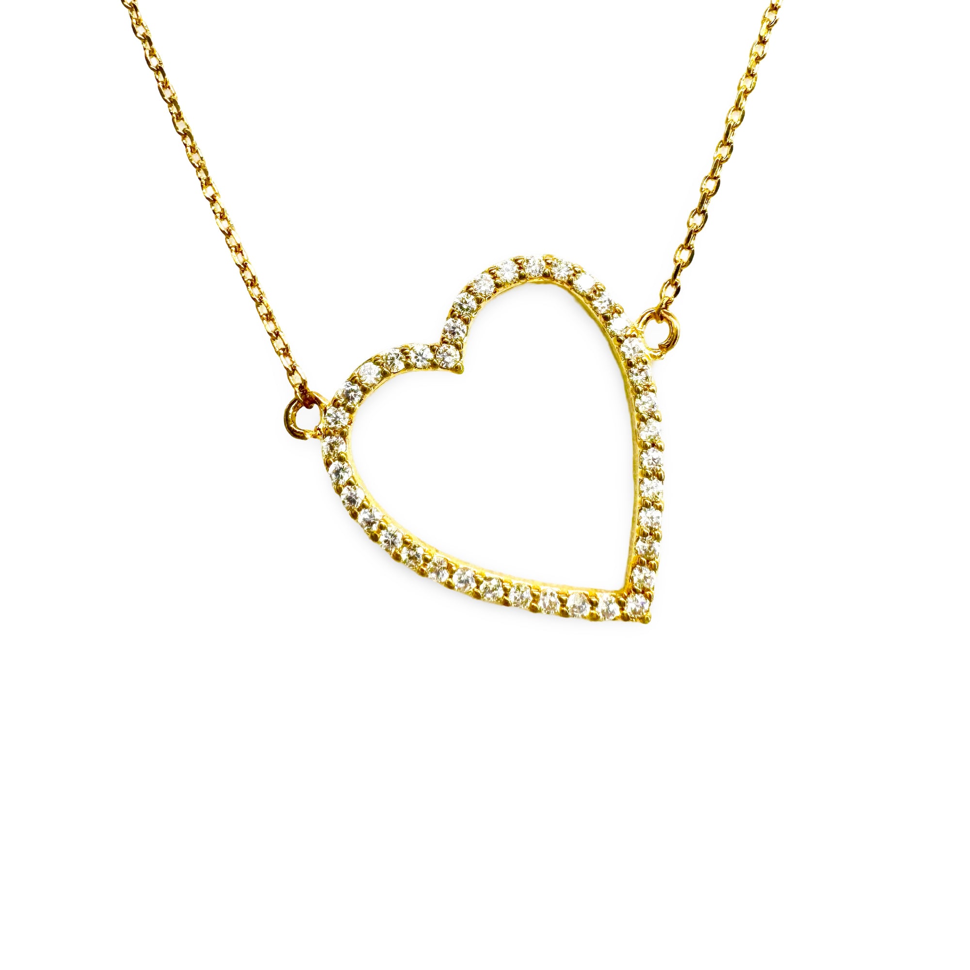 CZ Pave Angle Outline Festoon Heart Necklace