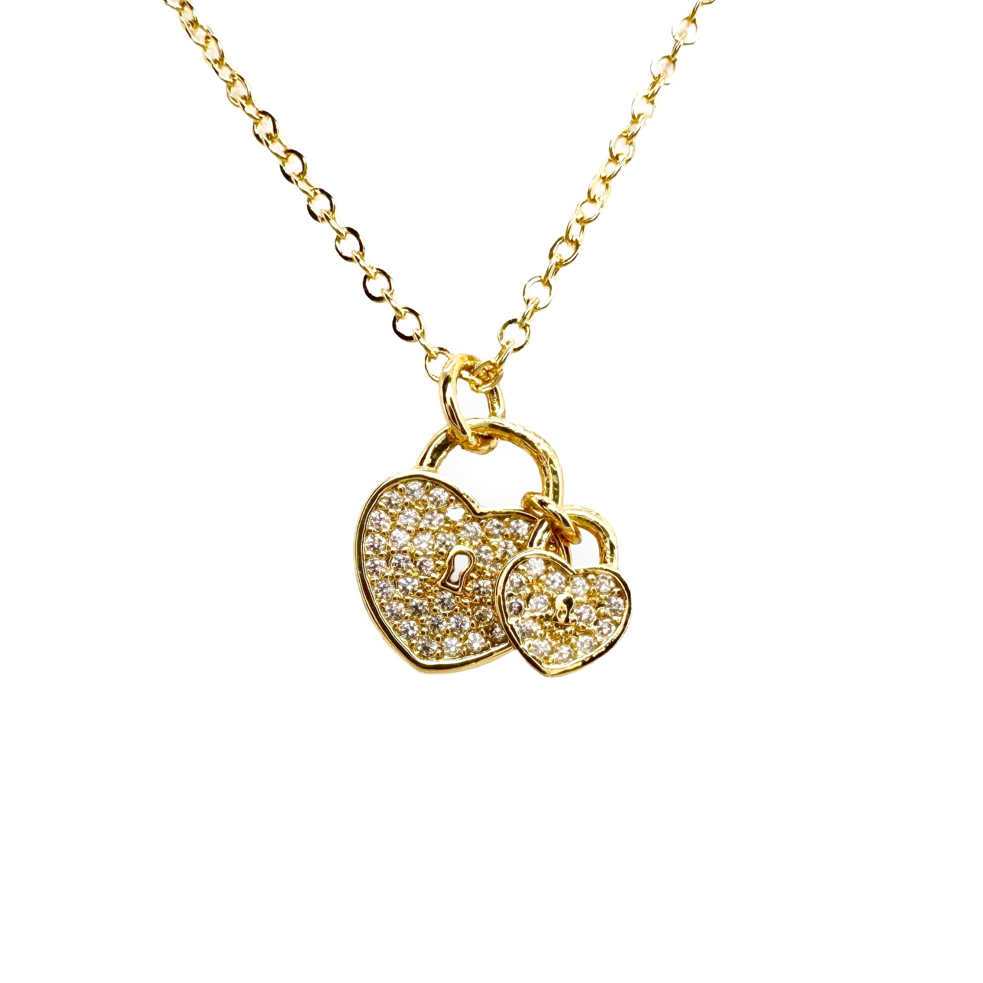 CZ Micropave Double Heart Padlock Necklace