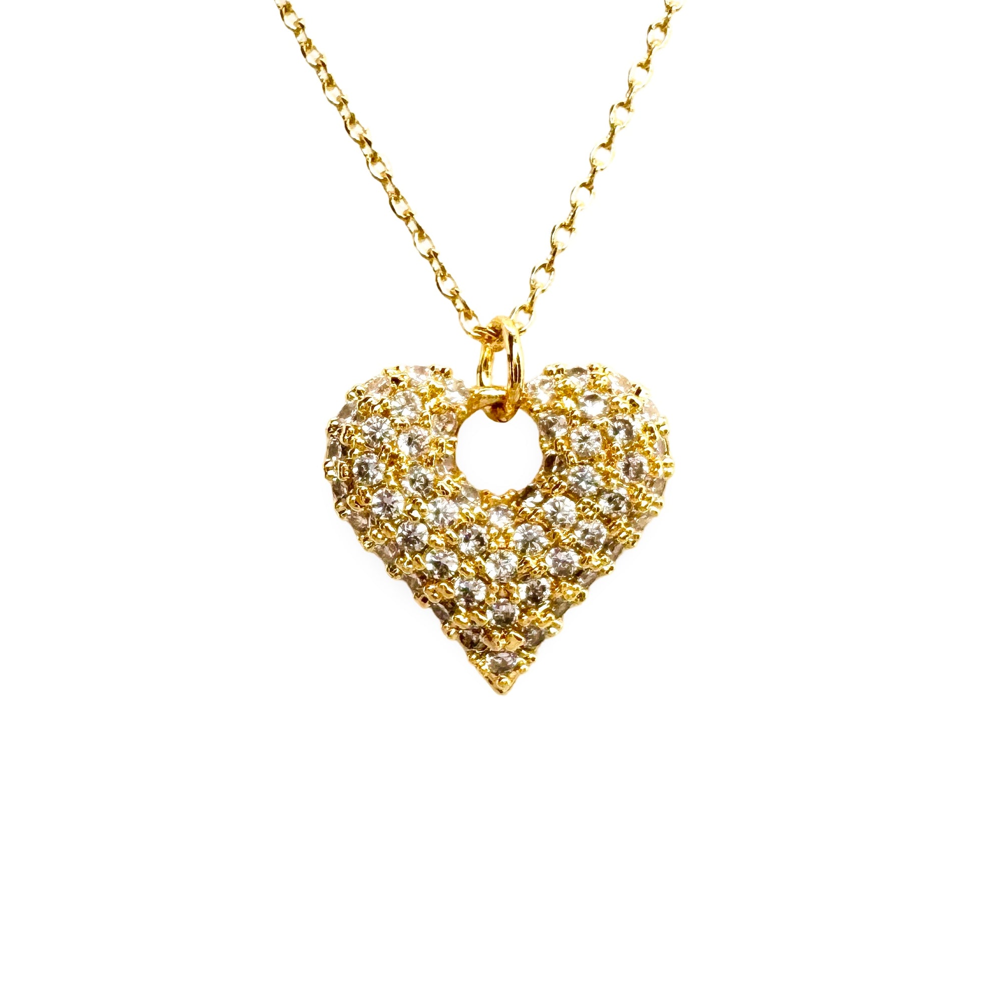 CZ Pave Heart Open Bar Necklace