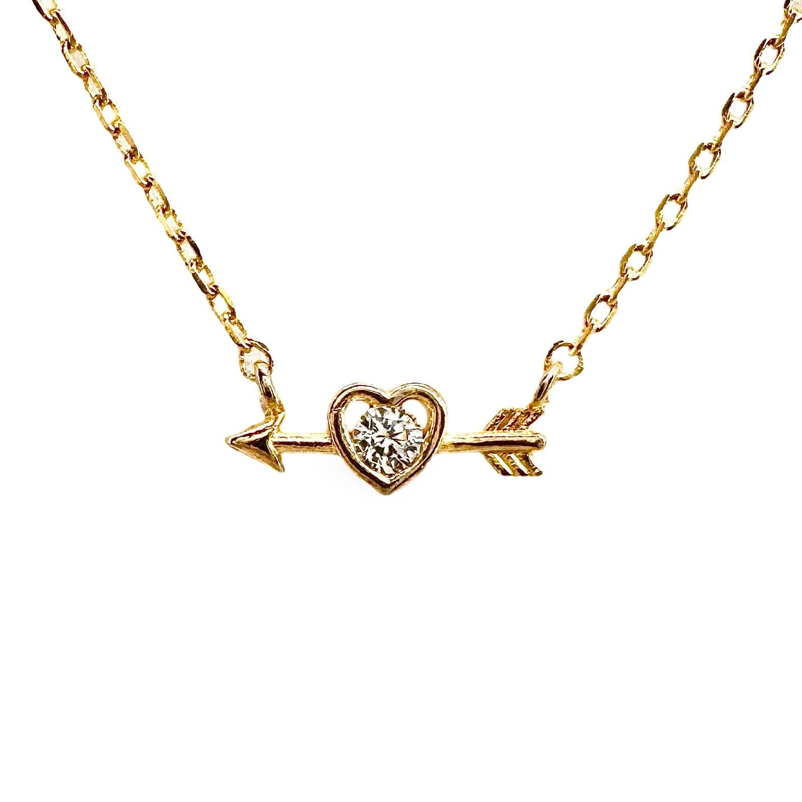 Small CZ Bezel Festoon Heart Arrow Necklace