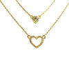 Double Layer Small CZ Bezel Heart & Pave Outline Festoon Heart Necklace