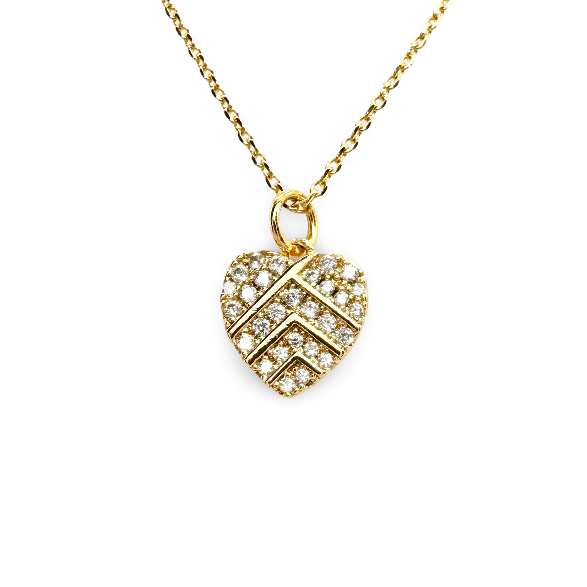 CZ Striped Small Heart Necklace