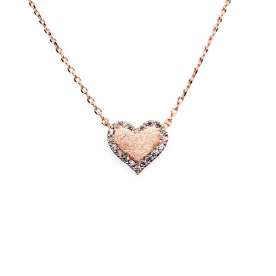 Small Etched Pave Frame Festoon Heart Necklace