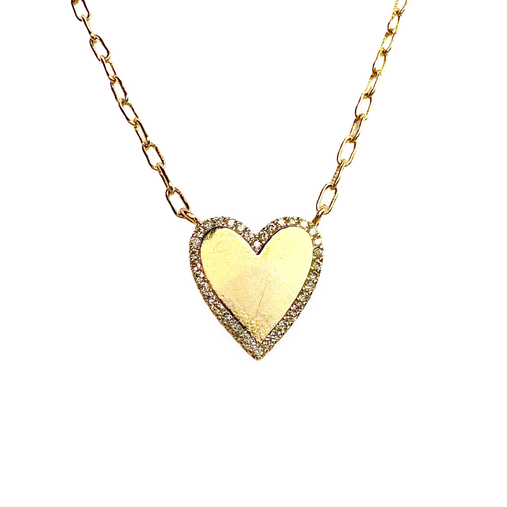 Pave Frame Gloss Heart Paperclip Chain Necklace