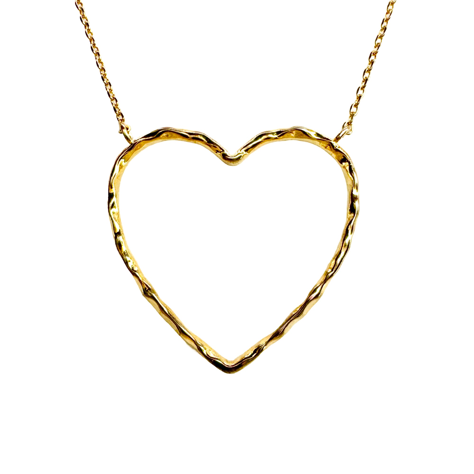 Large Hammered Organic Festoon Heart Outline Necklace