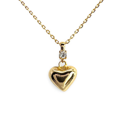 Small Gloss Puffy Heart & CZ Accent Necklace