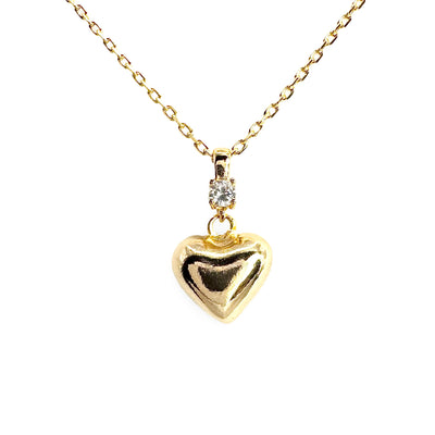 Small Gloss Puffy Heart & CZ Accent Necklace