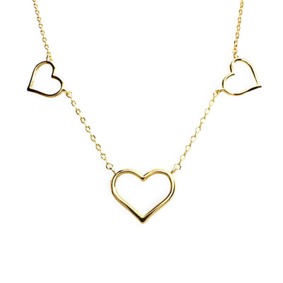 Triple Heart Outline Station Necklace