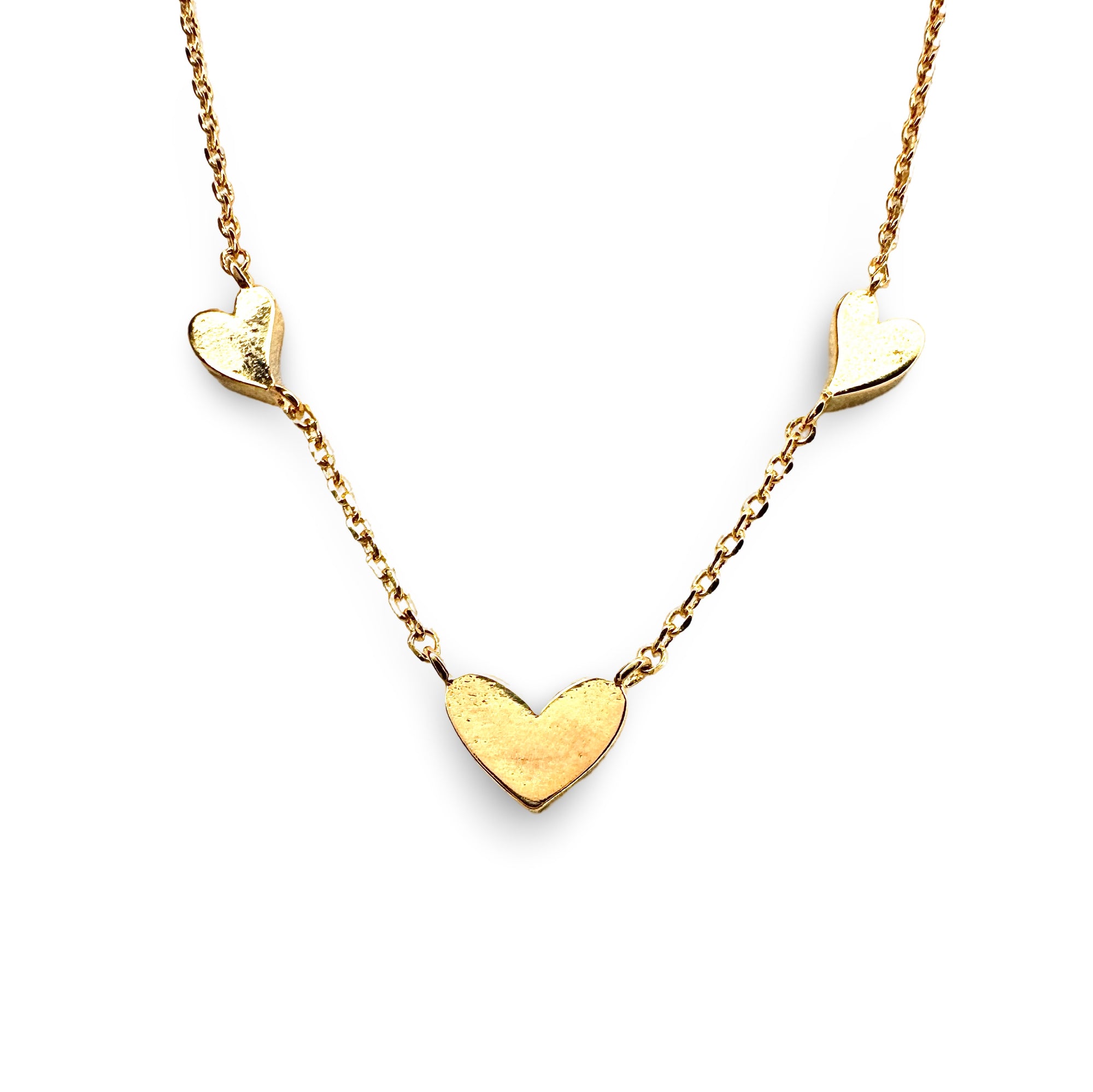 Flat Gloss Three Station Heart Necklace