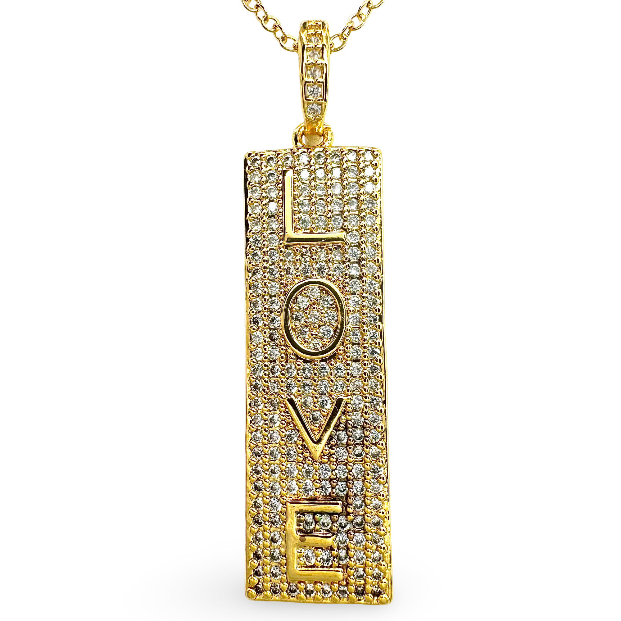 Large Pave Vertical Love Tag Necklace