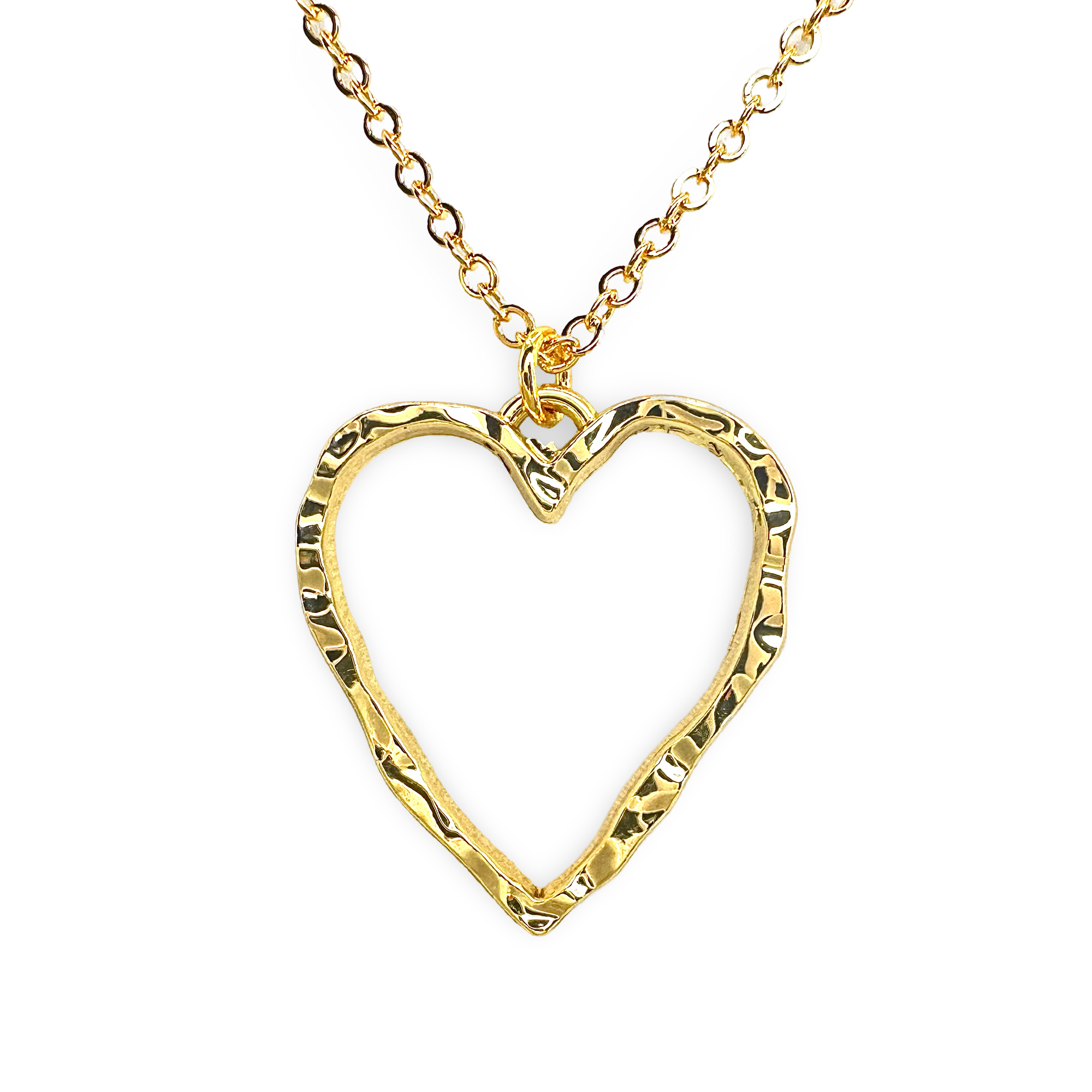 Medium Hammered Organic Festoon Heart Outline Necklace