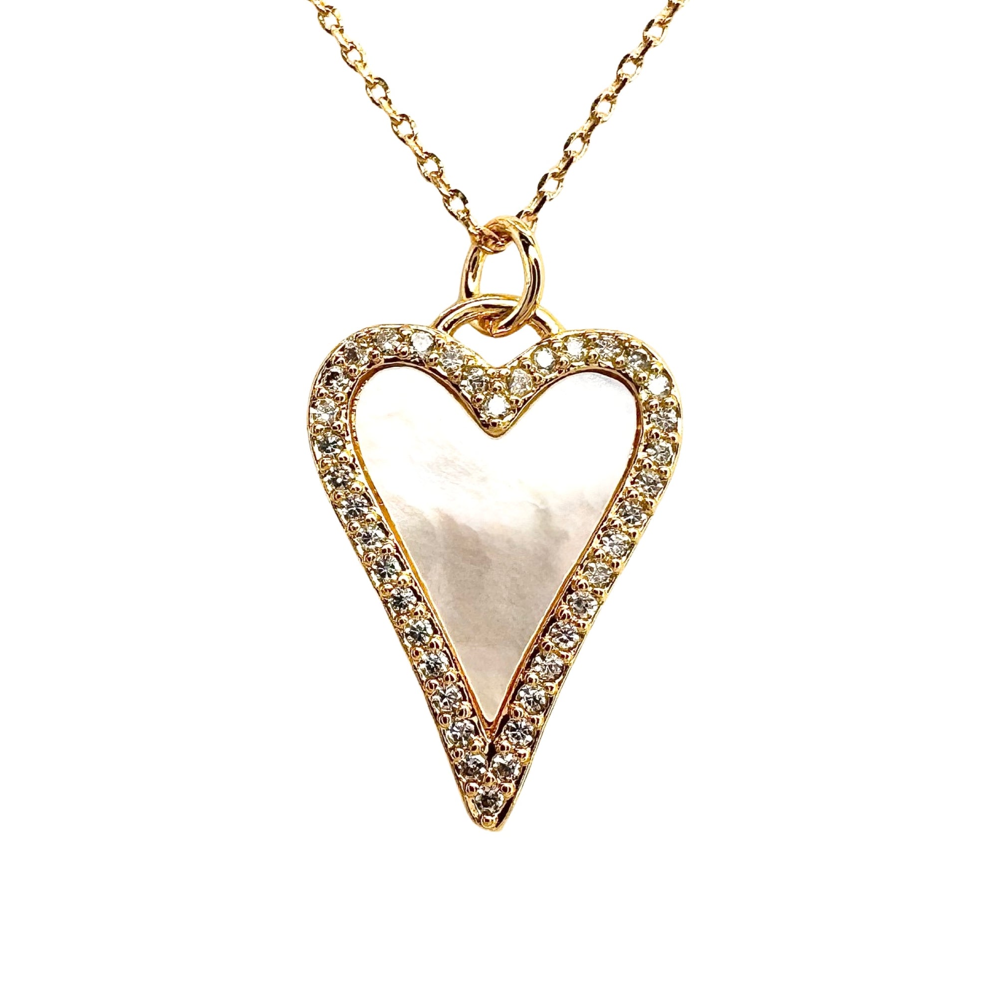 Mother of Pearl Pave Border Heart Necklace