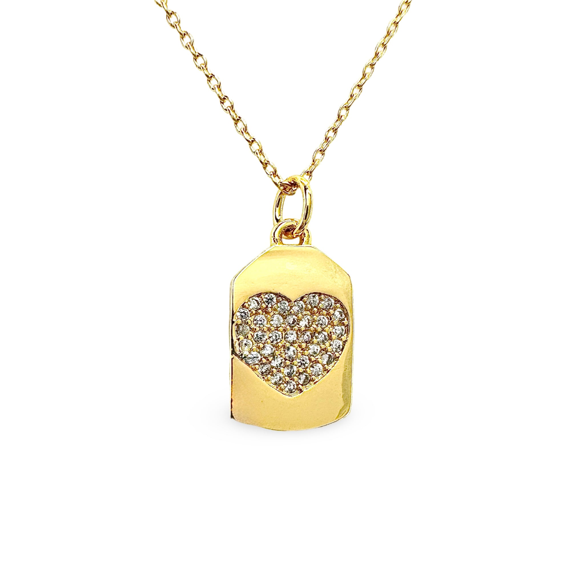 Pave Center Heart Gloss Tag Necklace