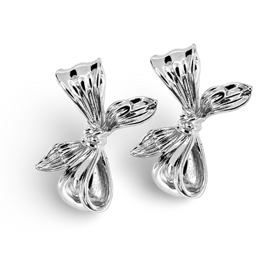 Large Glossy Textured Bow Stud Earrings