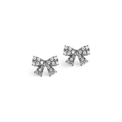 Sterling Silver Post Small Pave Bow Stud Earrings