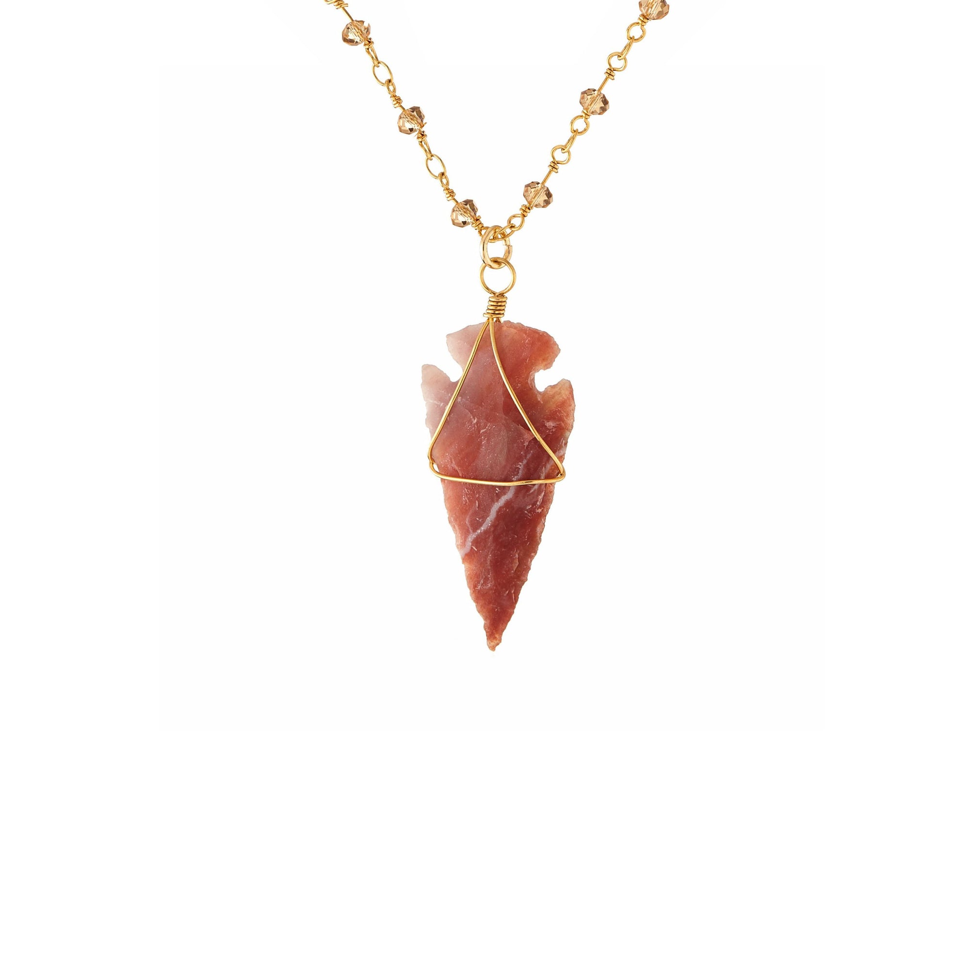 Wrapped Jasper Arrowhead Necklace on Crystal Chain