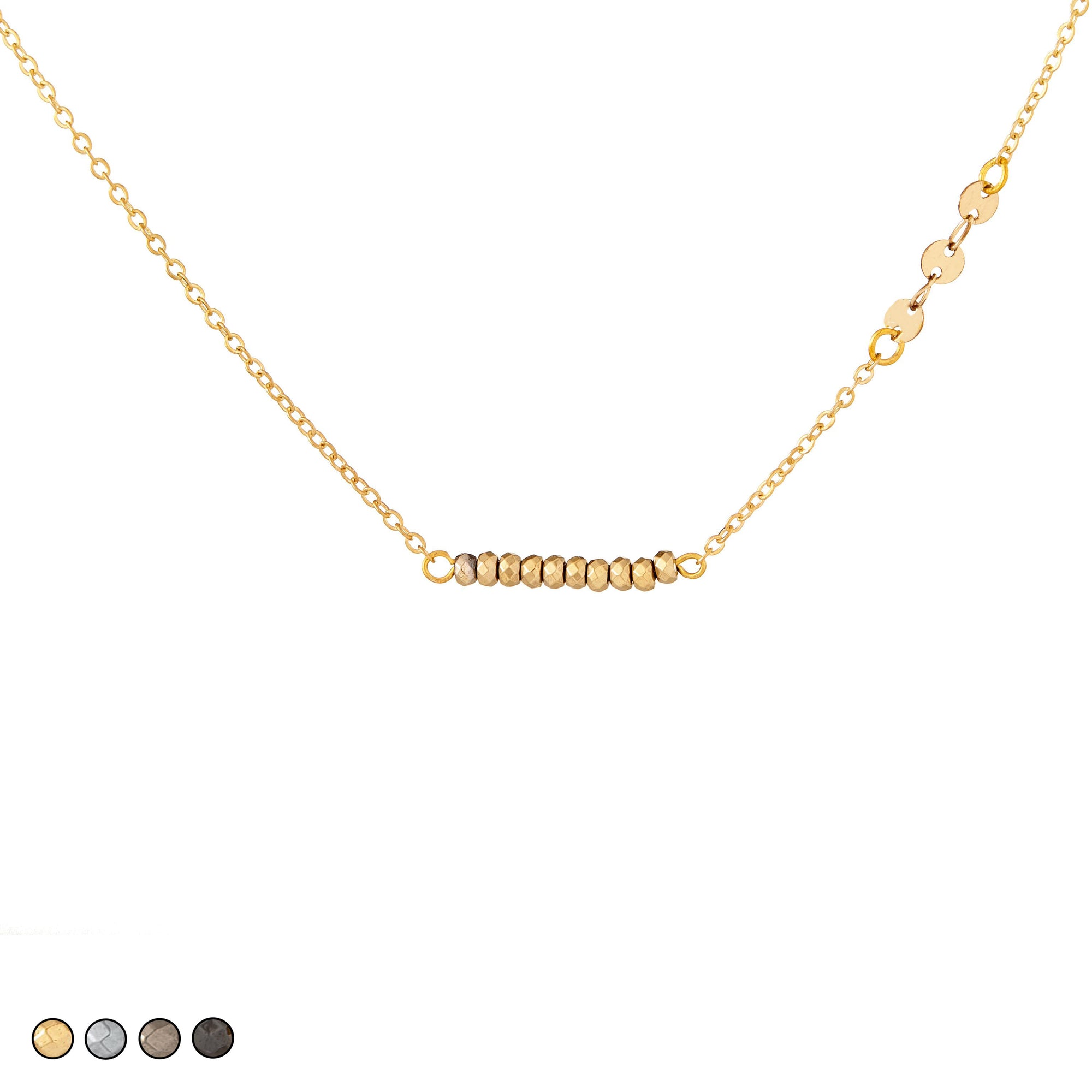 Mini Beads with Chain Accent Choker Necklace (Gold)