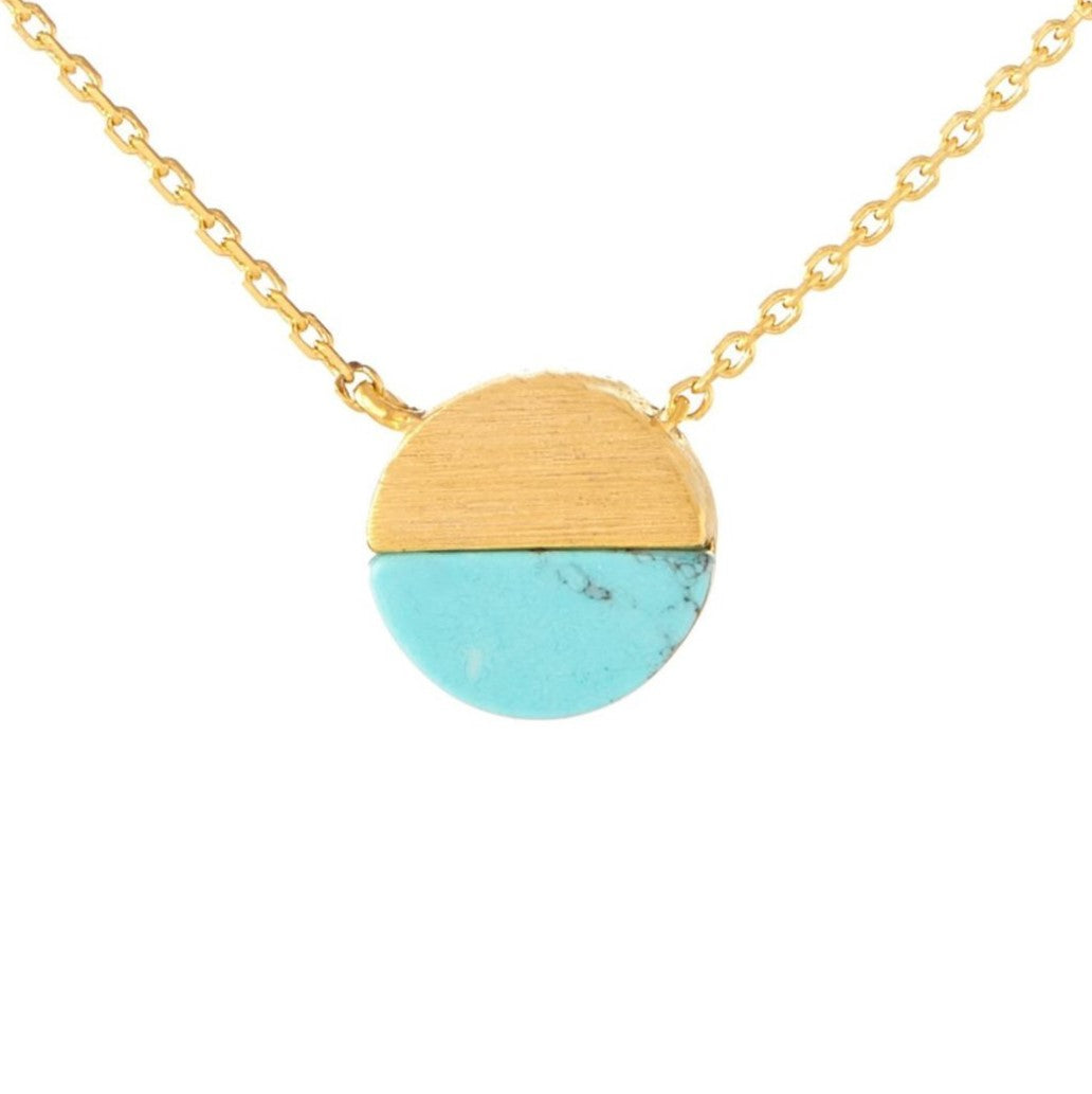 Gold and Turquoise Circle Triangle Necklace