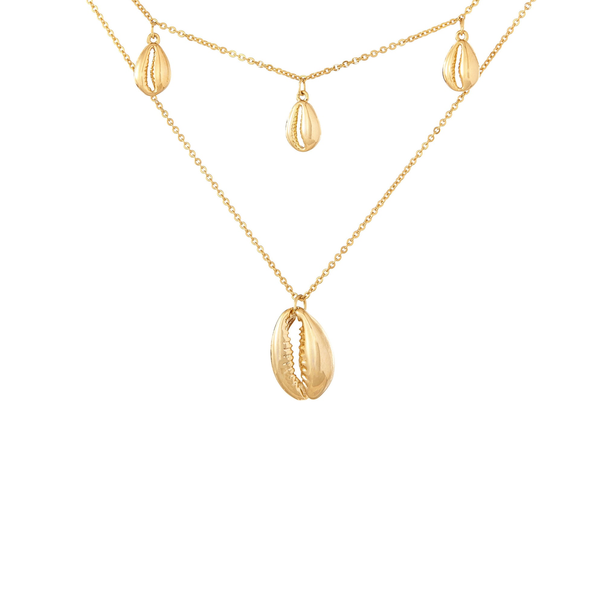 Gold Cowrie Shell Double Layer Necklace